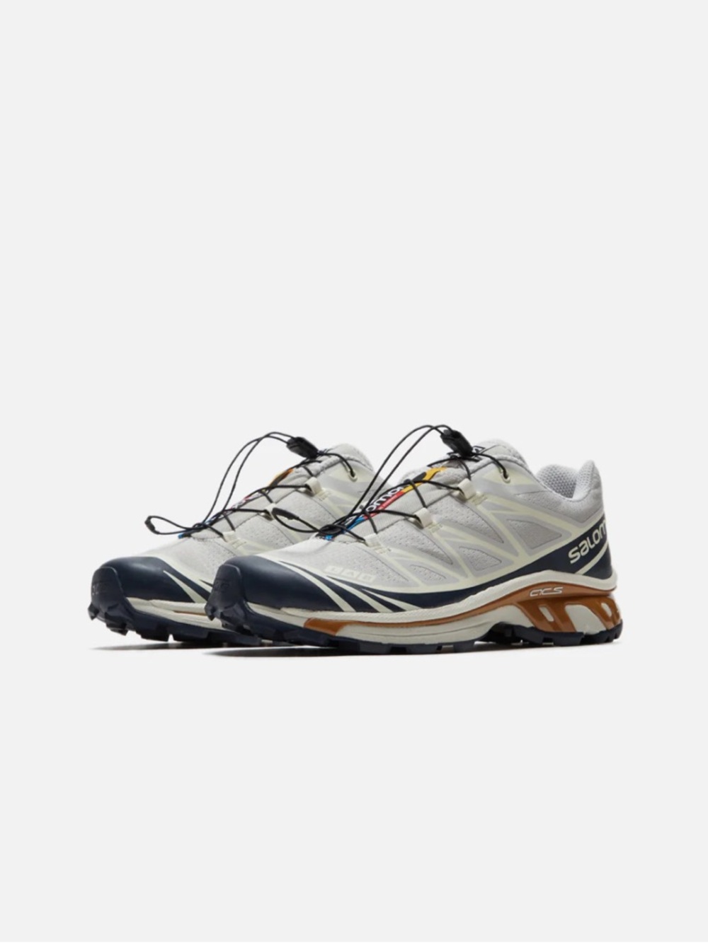 Salomon XT-6 Trail Shoes in White, Navy & Brown - Picture 2 of 4